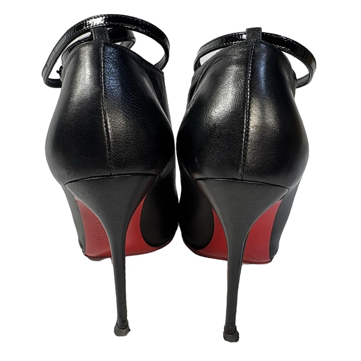 Christian Louboutin ブラックブーティ Christian Louboutinブラックオープントゥブーティ本革ルブタン