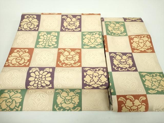 平和屋着物●俵屋 人間国宝 喜多川平朗 有職織物 つけ帯 唐織 市松花文 金糸 正絹 DAAY1030ps