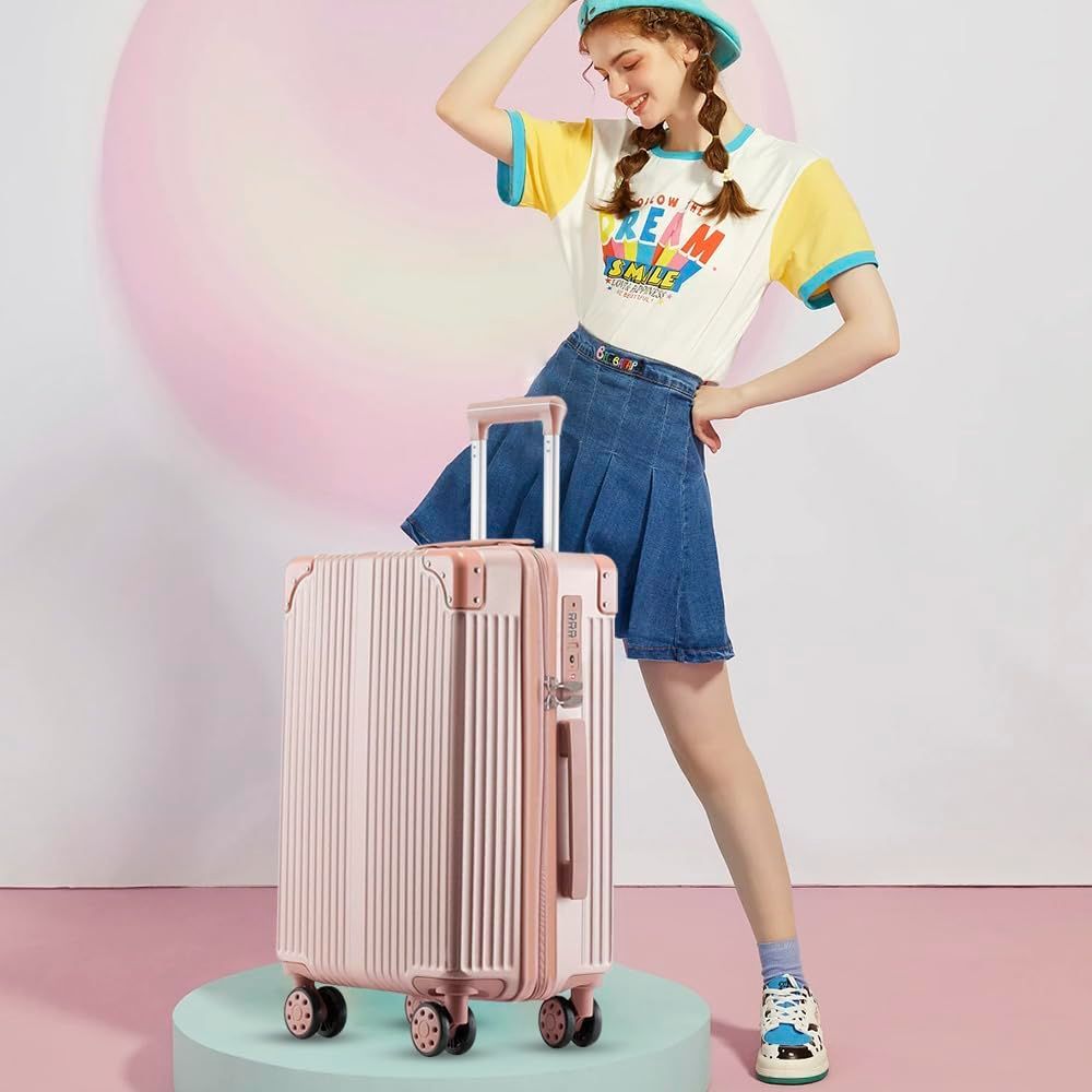 L ローズゴールド 360度回転906 耐衝撃 ダブルキャスター 静音 大型 超軽量 TSAローク搭載 機内持込 キャリーケース キャリーバッグ スーツケース Xindzy