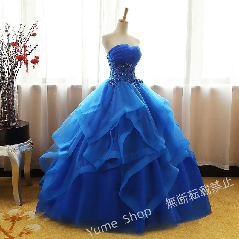 ドレス 演奏会 安い ロングドレス ウェディング ドレス 二次会 プリンセスライン 結婚式 ステージ衣装 パーティー 青 コンサート 大きいサイズ nhdw121