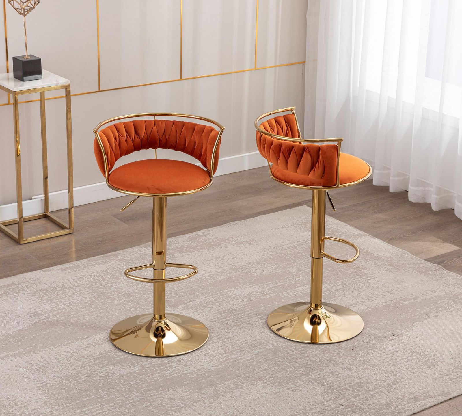 カウンターチェア 2脚セット 回転 ハイチェア オレンジ キッチンカウンター