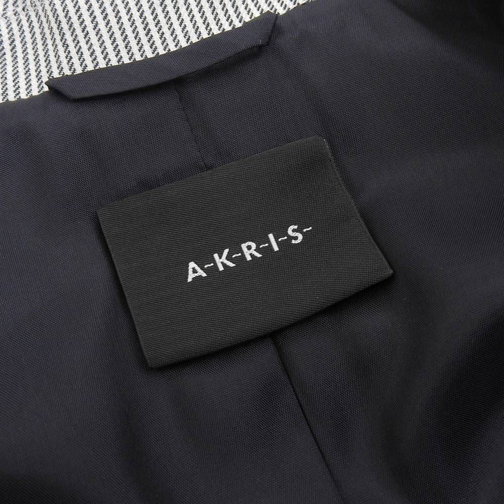 超美品 アクリス Akris 現行黒タグ カシミアシルク ボタンレス ジャケット 36 レディース ストライプ柄