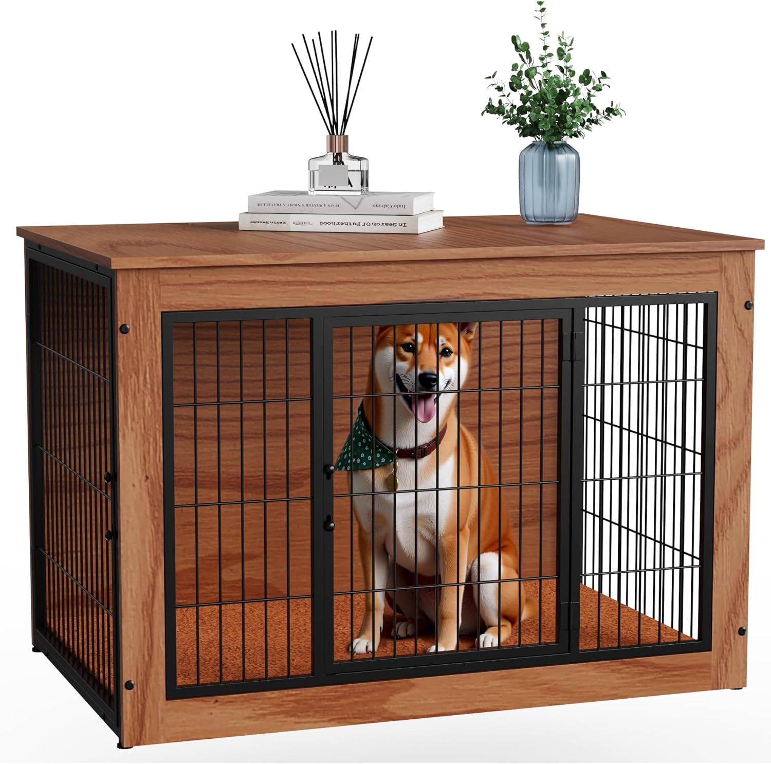 Alebert 犬 ケージ ペットケージ 木製 犬ケージ 犬サークル 大中型犬用 サークル 室内 犬 ゲージ ウッディサークル インテリア調犬ケージ 毛布付き 頑丈 オシャレ ブラウン Mサイズ