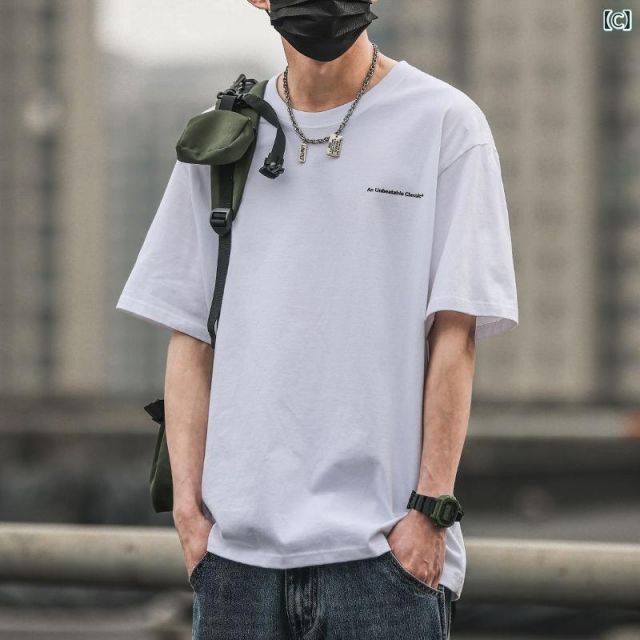 種類4：L/A：黒あん（コットンTシャツ） メンズ ファッション 服 用 オシャレ シンプル 大人 かっこいい 大きいサイズ ストリート 紳士服 厚手 コットン アメリカン レトロ レター プリント ラウンドネック Tシャツ 夏 半袖