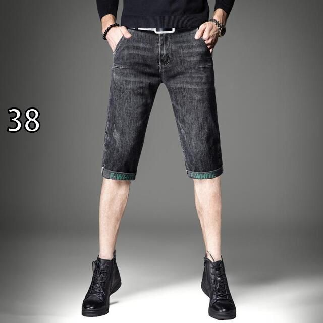[38]メンズ ファッション 服  オシャレ シンプル 大 かっこいい 大きいサイズ ストリート 紳士服 プレシャス カラー デニム パンツ 夏 薄手 6 分 スリム フィット カジュアル ミドル丈