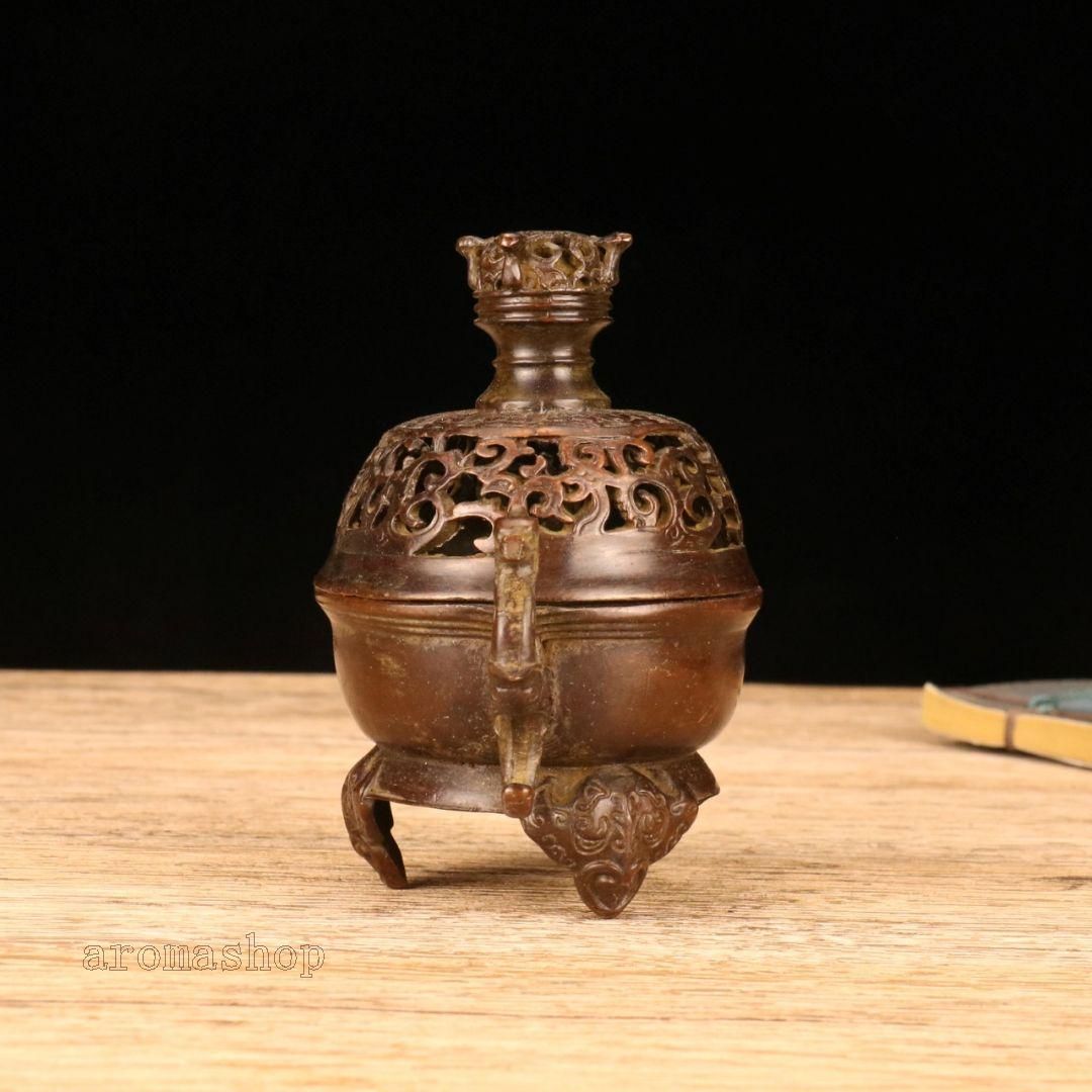 銅器 香炉 海獣両耳薫炉 三足炉 茶道具 香道具 装飾品 工芸品
