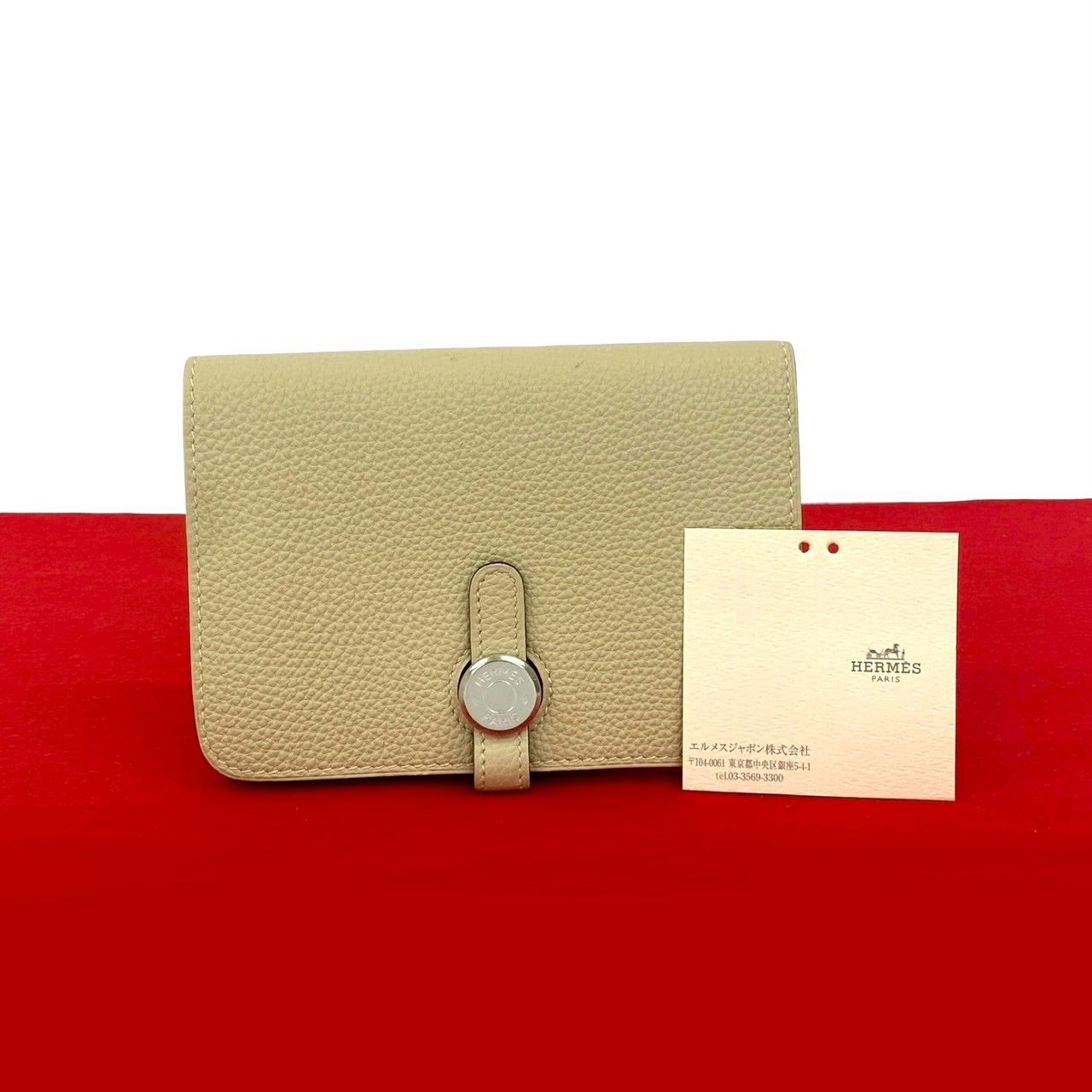 ♥保管品 品 □L 刻印 HERMES エルメス ドゴン コンパクト トゴ レザー 本革 二つ折り財布 ミニ ウォレット アイボリー 69383
