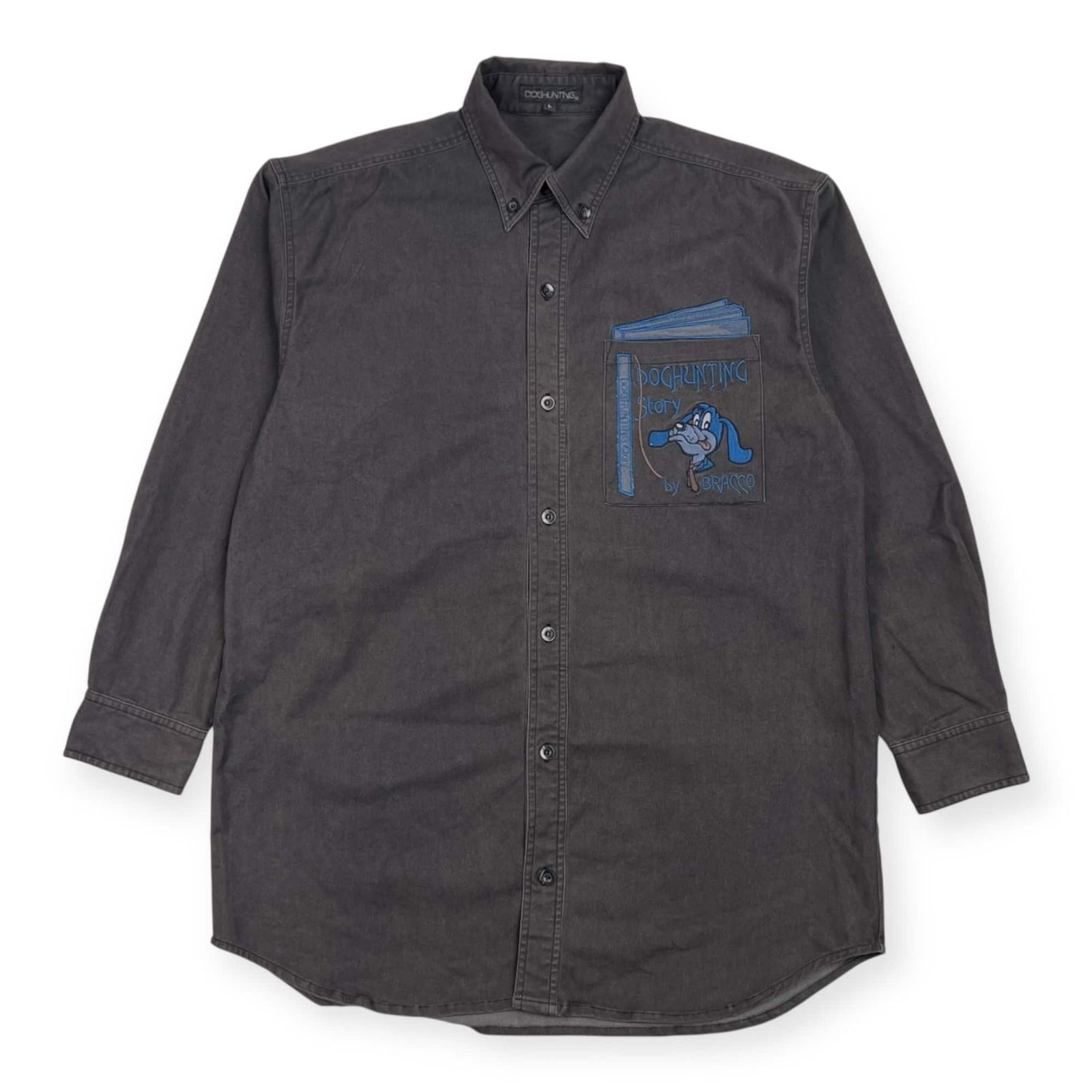 DOGHUNTING ドッグハンティング 刺繍 デザイン BD ボタンダウン 長袖シャツ L/グレー メンズ