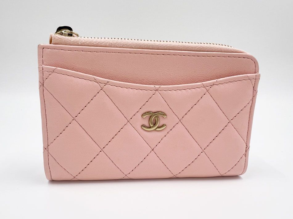 CHANEL シャネル タイムレスクラシック マトラッセ コインケース 小銭入れ カードケース L字ファスナー 財布 ラムスキン ピンク シャンパンゴールド金具 AP3179