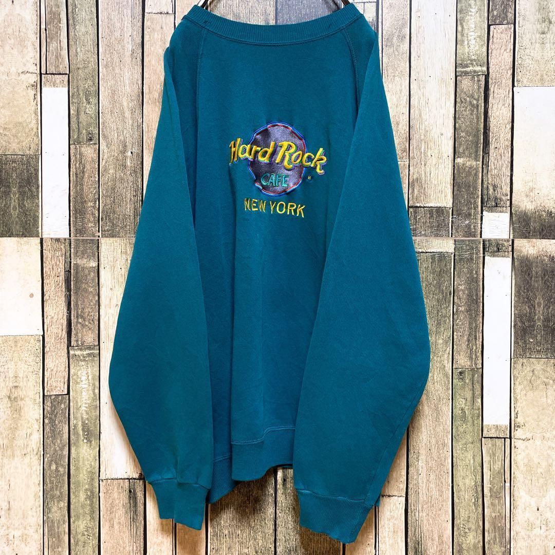 USA製》ハードロックカフェ Hard Rock Cafe 緑☆スウェット XL 刺繍 