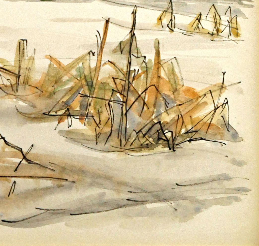 冬の風景 水彩画 金色フレーム付き　正教会　馬橇 伊藤 正「馬橇のある風景」水彩画 日展会員 一水会常任委員 た
