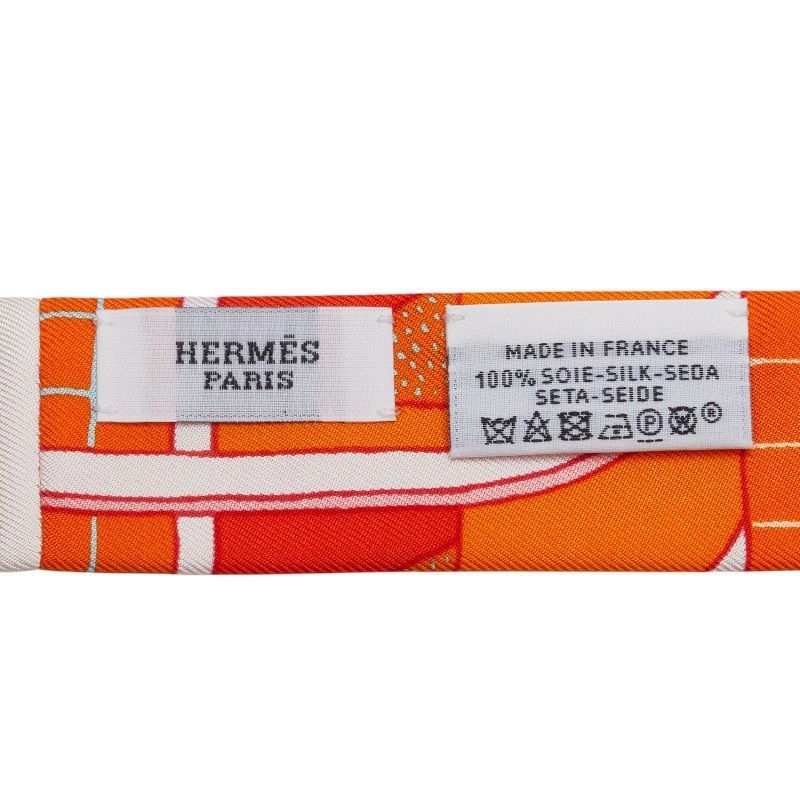 エルメス ツイリー リボン付き スカーフ ネクタイ オレンジ マルチ シルク レディース HERMES 228-32202