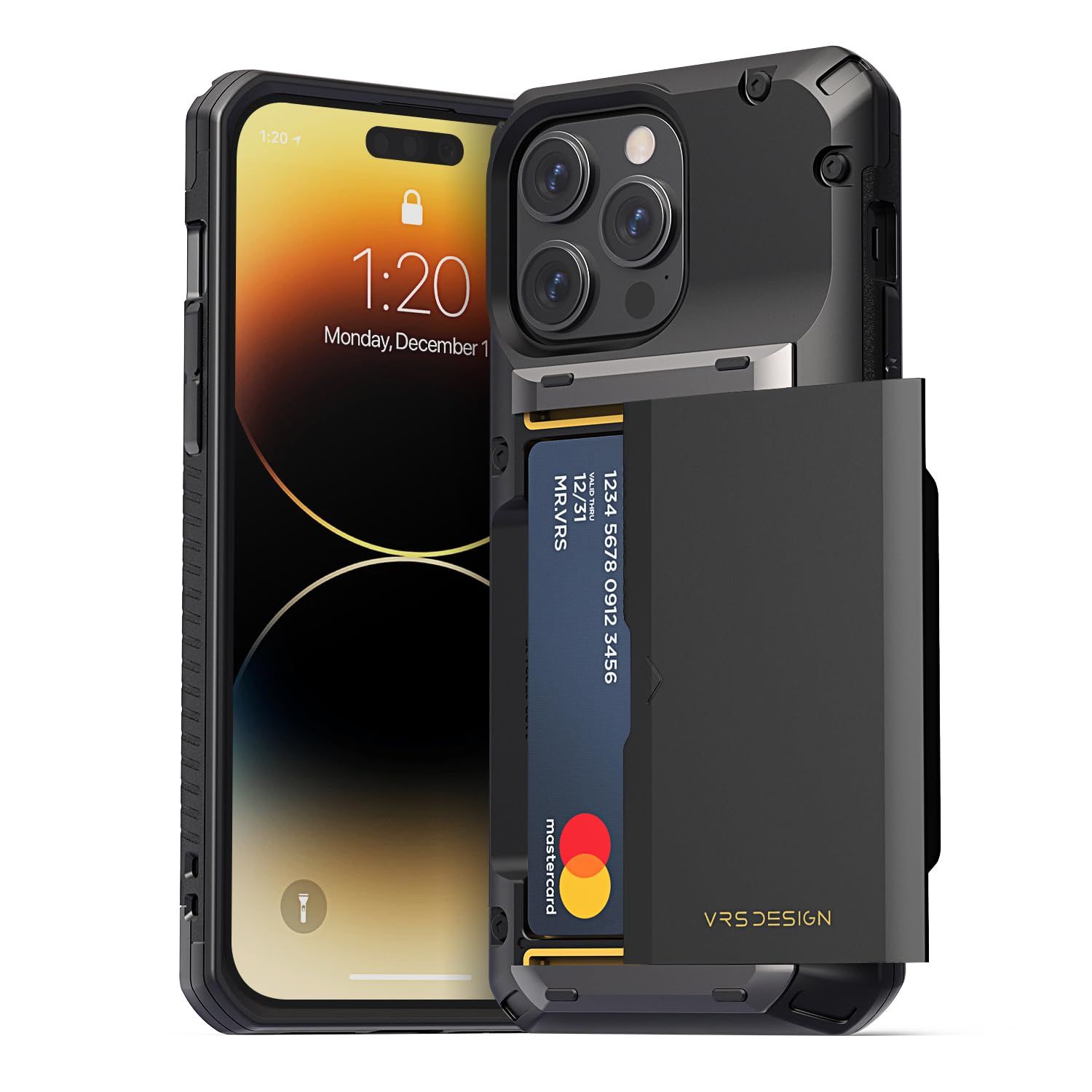 VRS DESIGN Damda Glide Pro Phone Case iPhone 14 Pro Max用 頑丈なセミオートウォレット 4枚カード ケース カードスロットホルダー付き iPhone 14 Pro Maxケース 2025 マットブラック