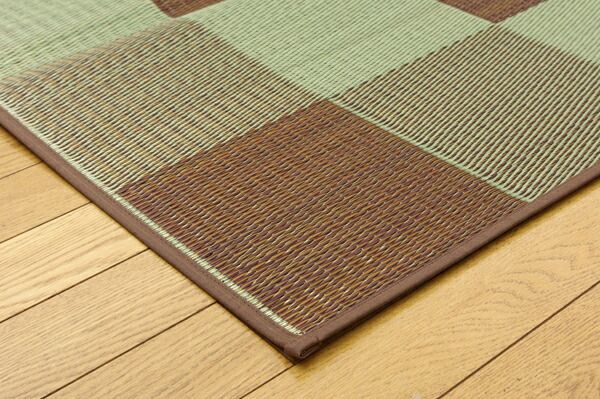 い草 花ござ/ラグマット 【ブロック柄 グリーン 江戸間3畳 174×261cm】 日本製 耐久性抜群 抗菌 防臭 調湿 〔リビング〕【代引不可】 い草 ブロック柄 花ござ&frasl;ラグマット 江戸間8畳 ds-い草 〔江戸間3畳