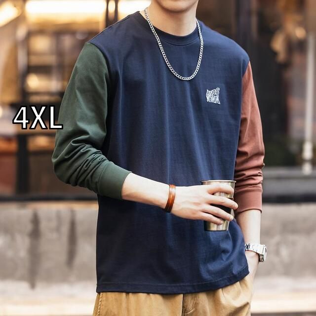 4XL メンズ ファッション 服 男性用 オシャレ シンプル 大人 かっこいい 大きいサイズ ストリート 紳士服 アメリカン マッチング コットン 長袖 T シャツ 夏 ファッション カジュアル トップス T シャツ