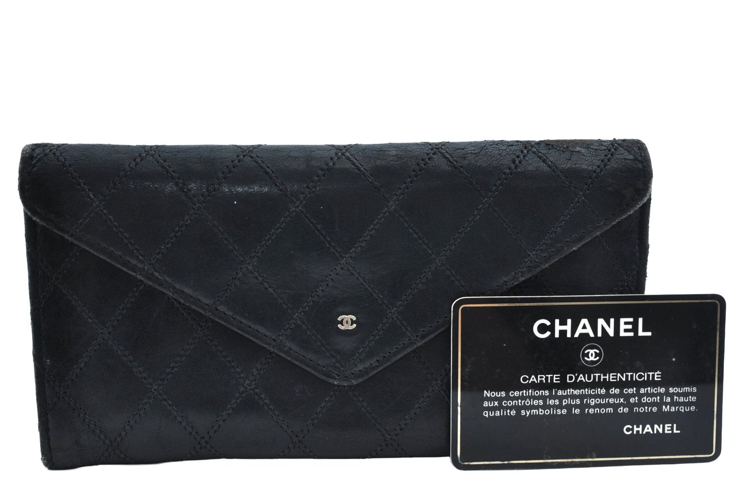CHANEL シャネル ラムスキン マトラッセ 長財布 ブラック CC