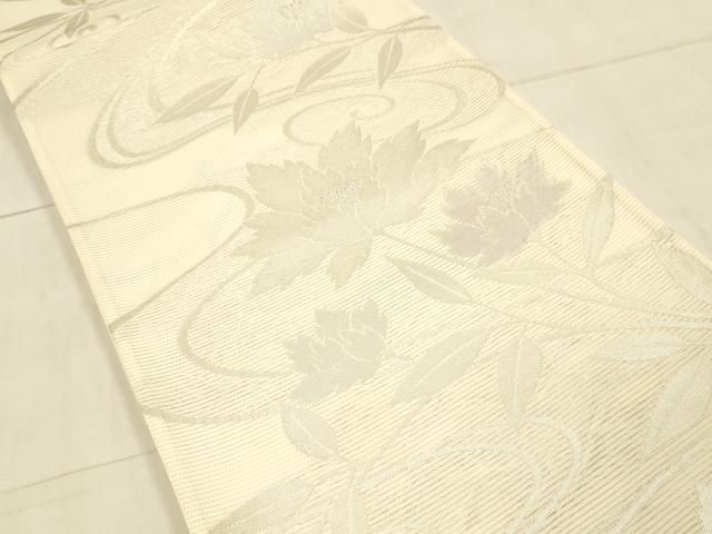 平和屋着物＊夏物 六通柄袋帯 流水草花文 銀糸 正絹 逸品