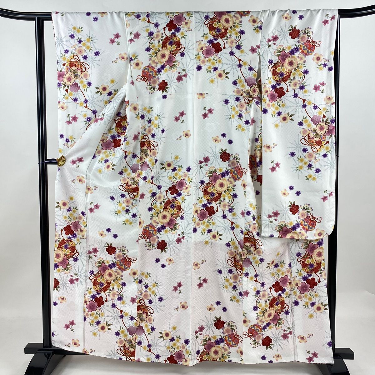 振袖 身丈161cm 裄丈62.5cm S 袷 桜 鈴 金彩 白 化繊 秀品