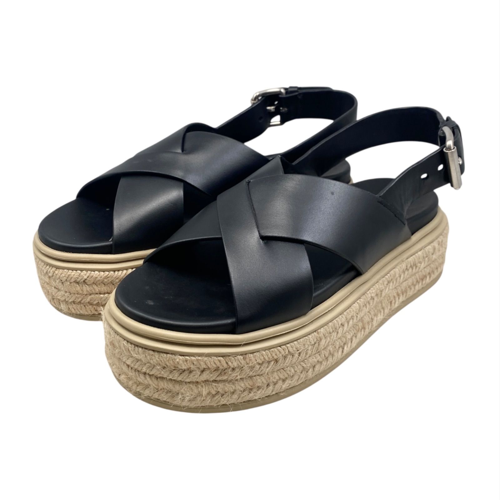 すぐ届く■プラダ国内発■レザー エスパドリーユ サンダル プラダ PRADA 厚底サンダル エスパドリーユ フラット レザー