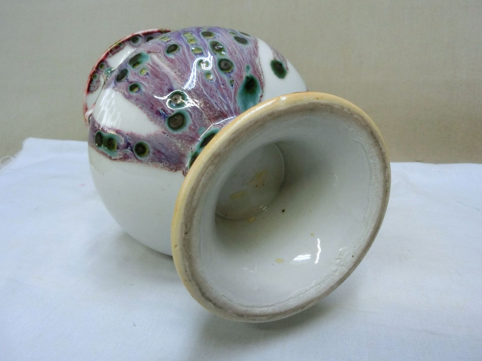 見事【九谷瓢箪型花器色絵角福銘窓絵花鳥人物図・33】◇