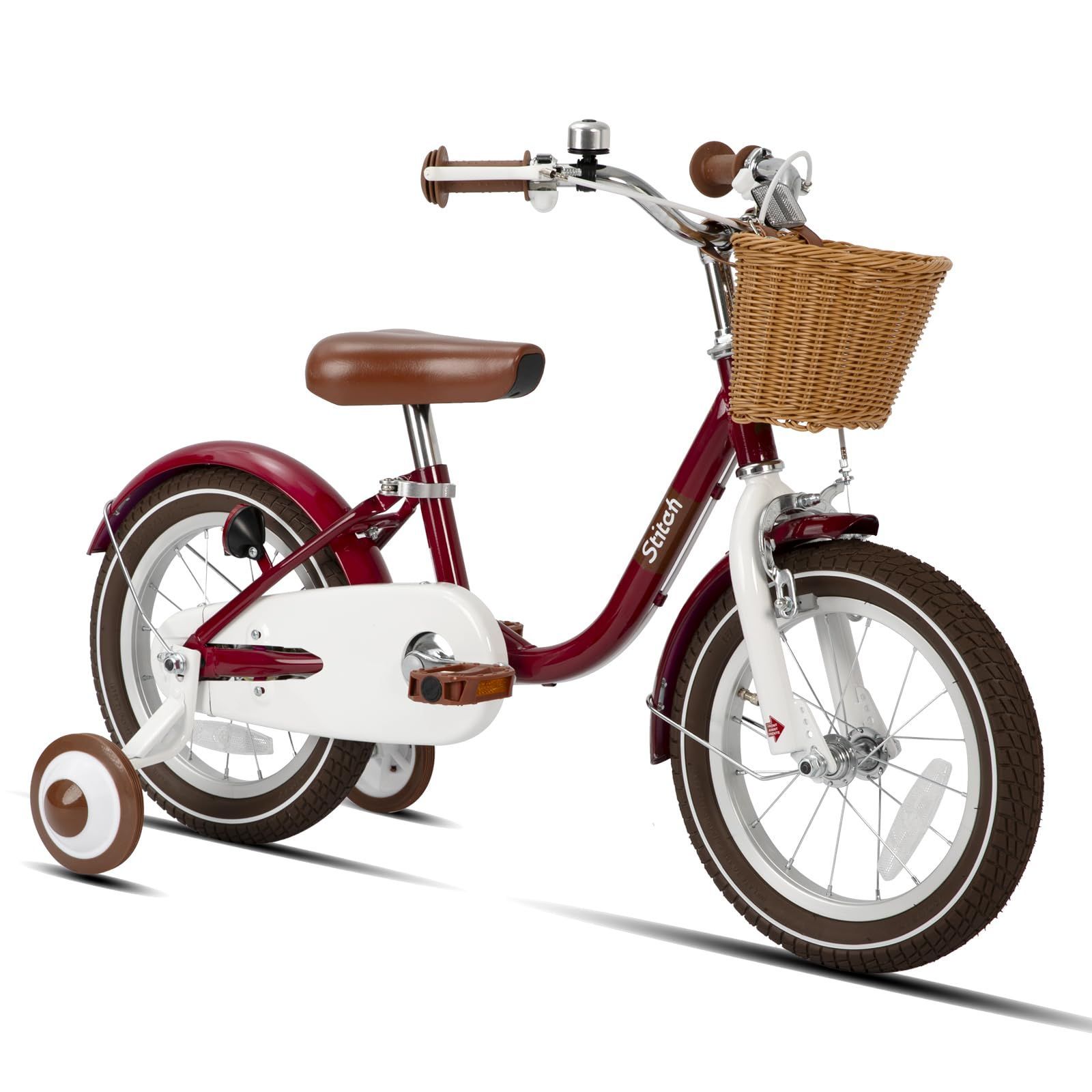子供自転車STITCH キッズバイク 赤/白 STITCH 子供用自転車 12、14、16、18インチ 前カゴ ベル 補助輪