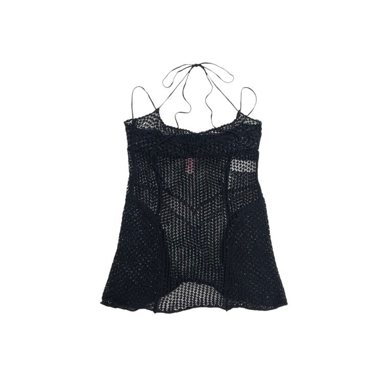 Fendi ブラック ノースリーブ キャミソール ワンピース 2025SS FETICO フェティコ LACE KNIT SLIP DRESS レースニット
