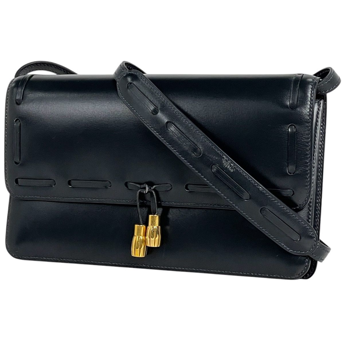 エルメス HERMES タッセル ショルダーバッグ 2WAY クラッチバッグ ショルダーバッグ ボックスカーフ ネイビー 〇R レディース
