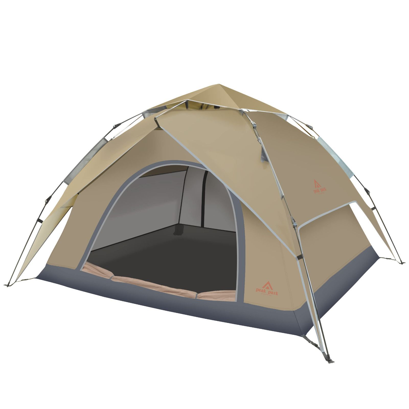 YSN peak park ワンタッチテント | テント サンシェード キャンプ 3～4人用 ワンタッチ で 一人 でも 女性 でも 簡単 組み立て 収納 UVカット 99.9% 防風 防水 210D 小物収納ポケット ランタンフック 搭載 使用時サイズ 約2