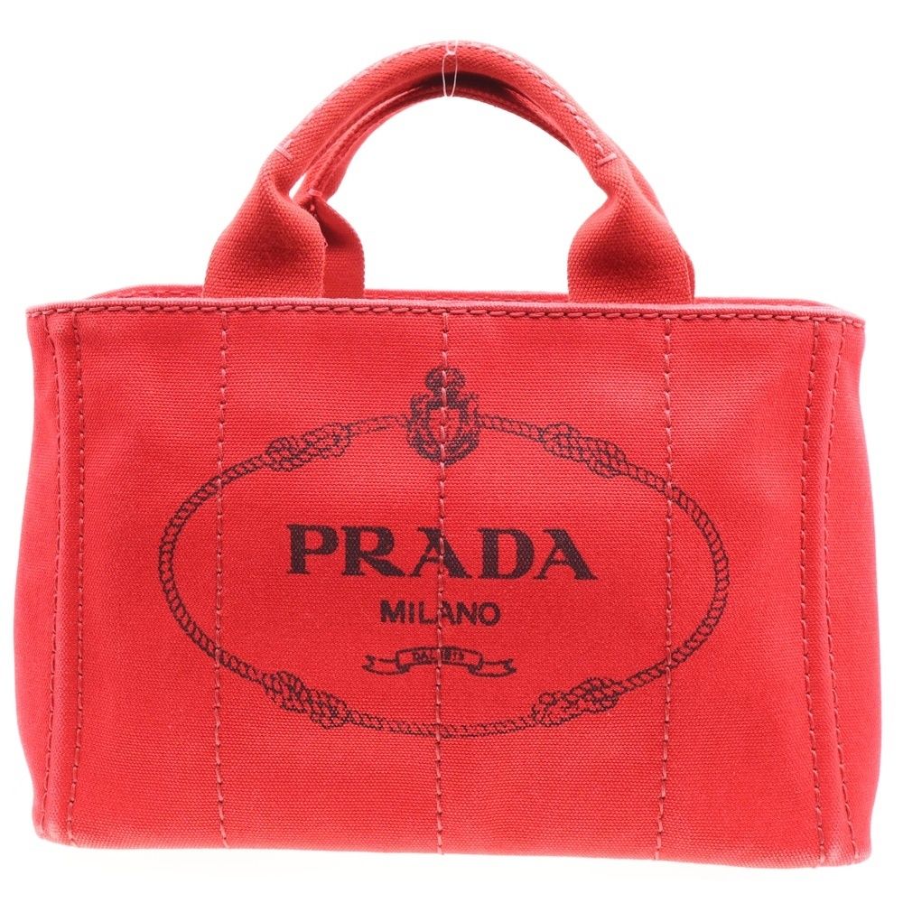 PRADA 赤 キャンバストートバッグ プラダカナパ ミニ 2WAYトート 赤 レディース キャンバス