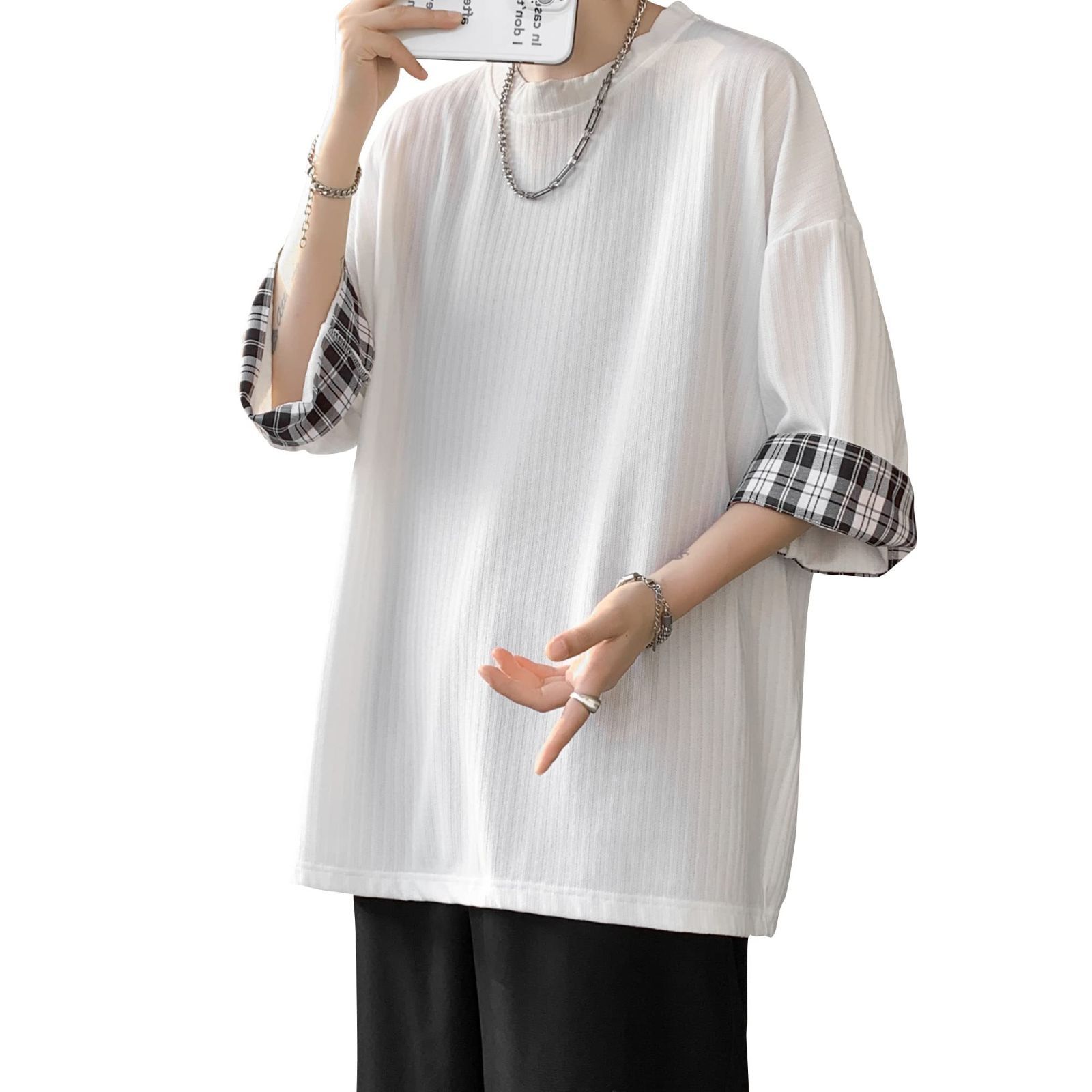 メンズ　Tシャツ　Lサイズ　グレー　7分袖
