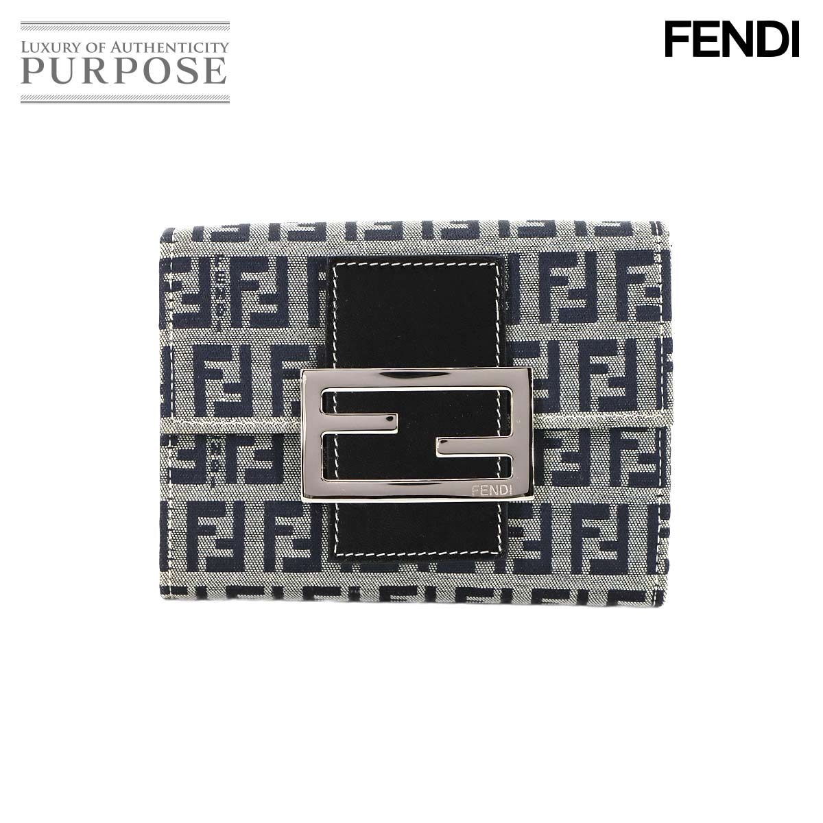 ♥ 展示品 フェンディ FENDI ズッキーノ 三つ折り 財布 キャンバス レザー グレー ブラック 31089 シルバー 金具 90295366