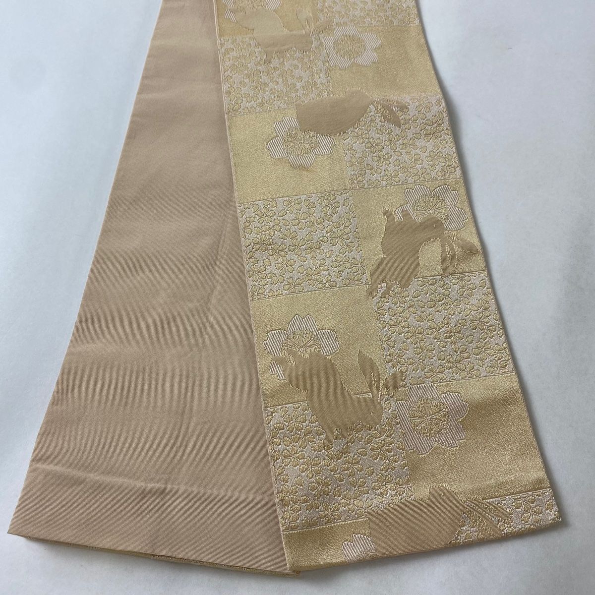半幅帯 優品 うさぎ 桜 ベージュ 化繊