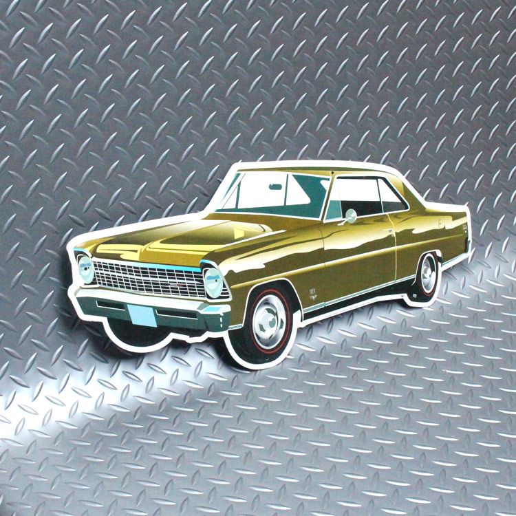 ダイカットメタルサイン Chevy NOVA SS シェビー ノヴァ SS 327 縦24&times;横57cm アルミ製 メタルサイン 壁面装飾 ガレージ インテリア アメリカン雑貨