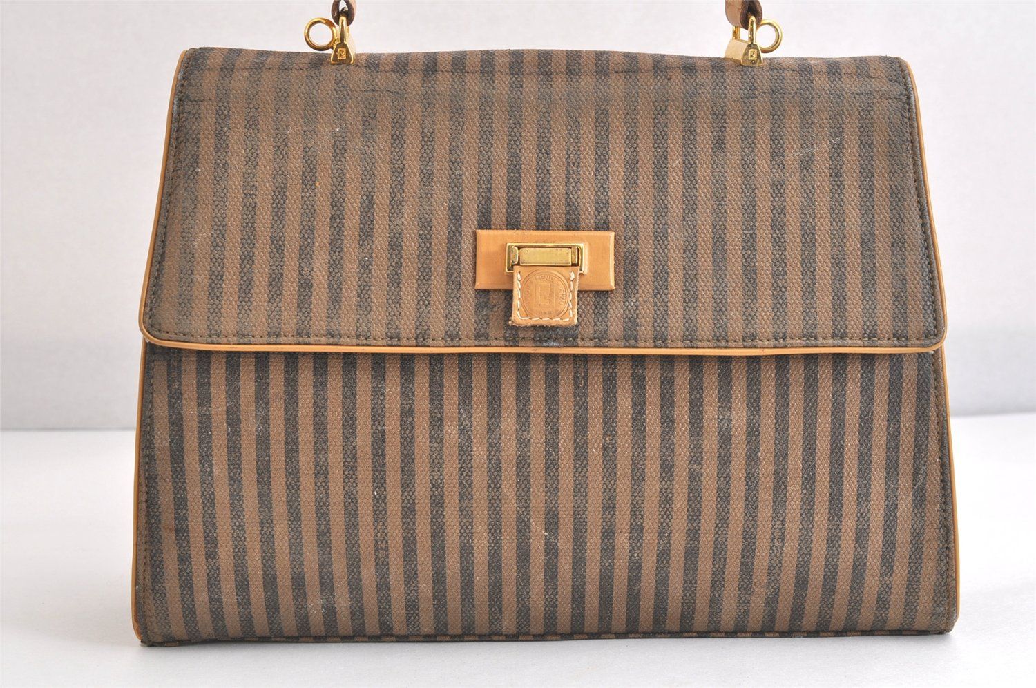 FENDI フェンディ ぺカン 2Way ショルダーハンドバッグ ピーブイシー レザー ブラウン ブラック ジャンク 2836N