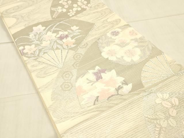 平和屋着物＊夏物 六通柄袋帯 唐織 舞扇草花文 銀糸 正絹 逸品