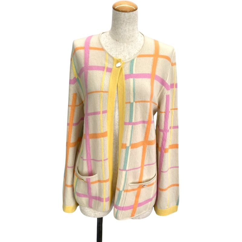 シャネル CHANEL チェック柄ニットカーディガン P12382 アイボリー カシミア レディース カーディガン