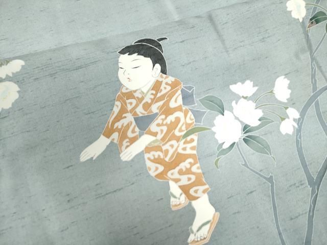 平和屋着物●本加賀友禅作家　村越幸雪　訪問着　白山紬　童子遊び　正絹　逸品　未使用　CAAU2113yc 平和屋着物○本加賀友禅作家 村越幸雪 訪問着 白山紬 童子遊び 正絹