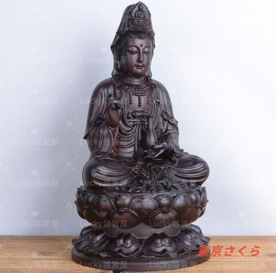 仏教美術 細密木彫り 観音像 宏作 共箱 P 共箱 仏教美術 田内大策作 木彫 聖観音菩薩像 仏像 置物 高さ