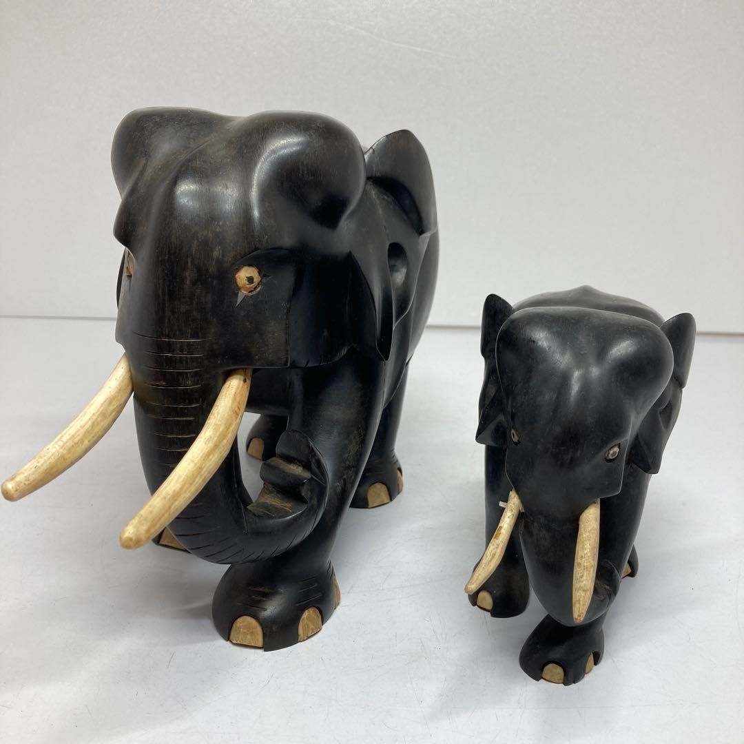 時代　黒檀　象　親子　置物　共箱　3525g  東さ5-0517② 時代 黒檀 象 親子 置物 共箱 3525g 東さ5-0517② - メルカリ