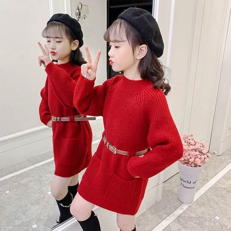 ニットワンピース リブ編み ロング丈ワンピース 子供服 韓国子供服 