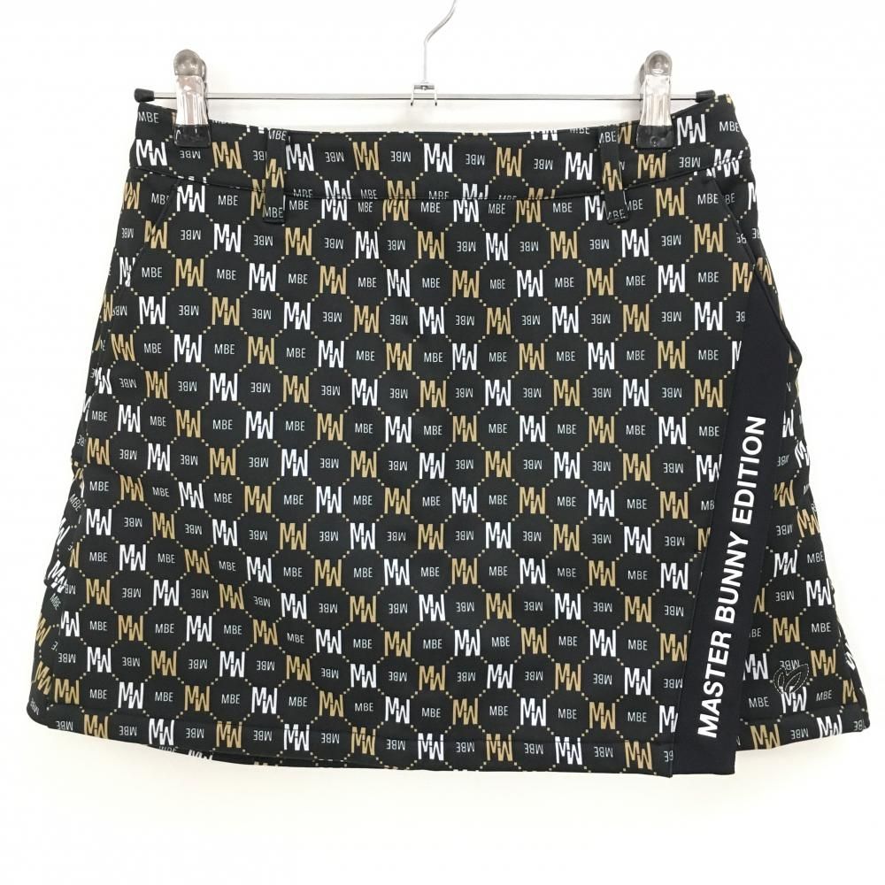 超 マスターバニー スカート 黒×白×ベージュ ロゴ総柄 裏起毛 レディース 2 L ゴルフウェア 2025年モデル MASTER BUNNY EDITION