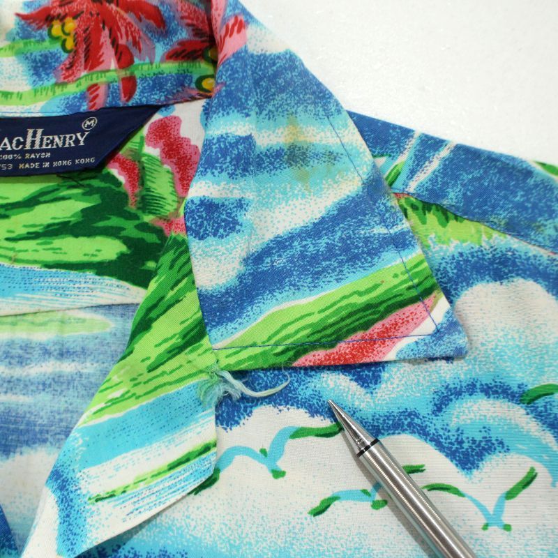 ヴィンテージ アロハ レーヨン 風景 ヤシの木 レトロ デザイン アロハシャツ VINTAGE ALOHA SHIRT MUSEUM – “PALM TREES” - ALOHA SHIRT