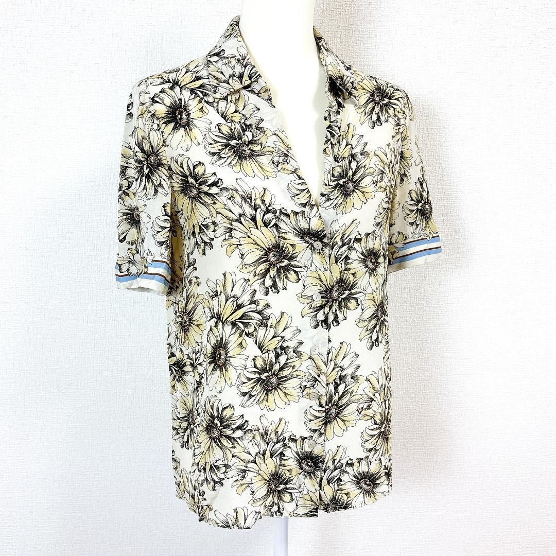 ラジャンス 半袖ブラウス シャツ シルク 2 花柄 アイボリー