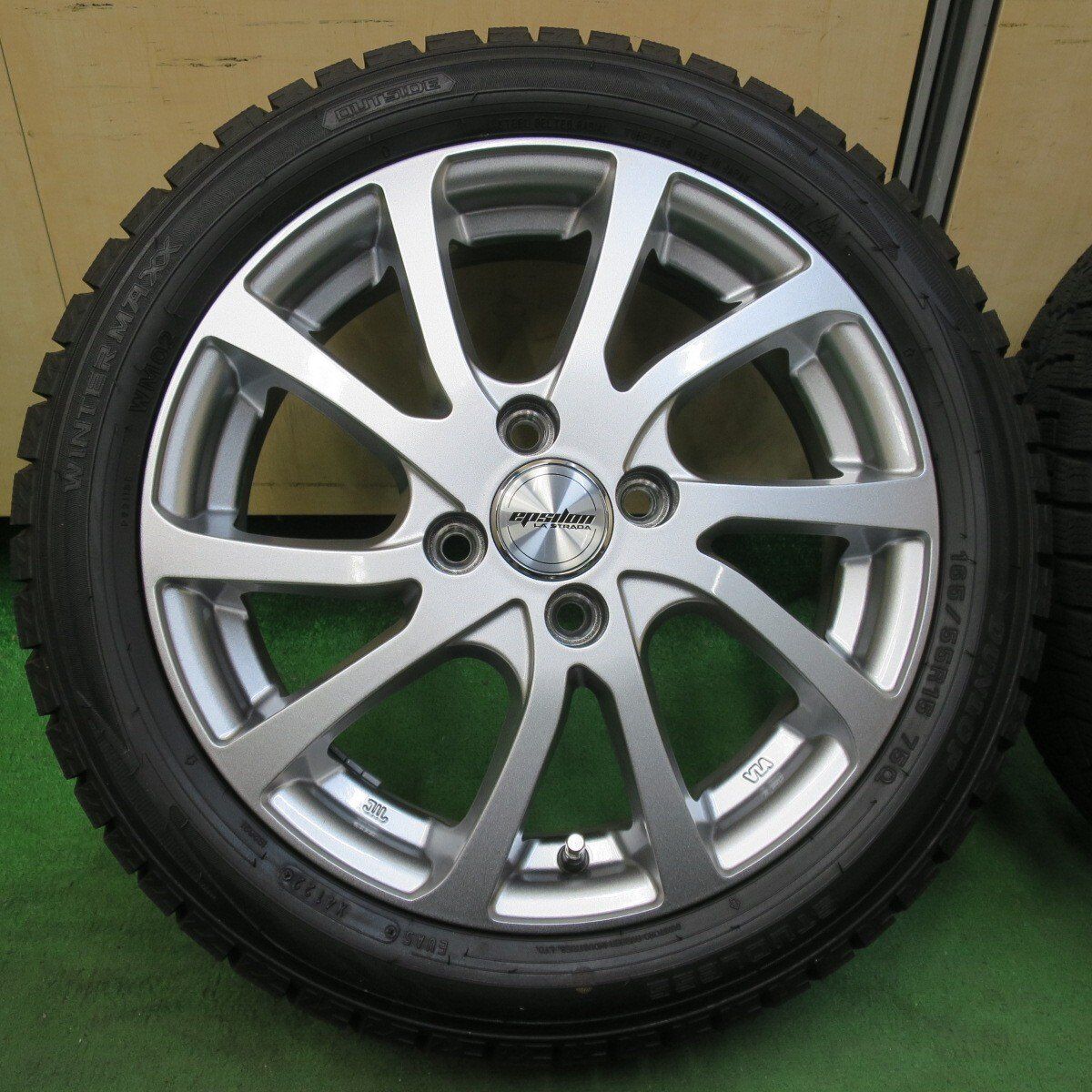 超バリ溝 22年 キレイ ほぼ10分 スタッドレス 165 55R15 ダンロップ ウインターマックス WM02 epsdon LA STRADA 15インチ 軽自動車 N-BOX タント 等 PCD100 4H 5031506イス