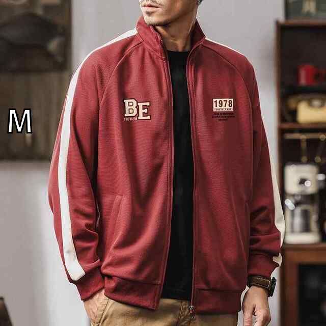M メンズ ファッション 服 男性用 オシャレ シンプル 大人 かっこいい ストリート アメリカン スタンドカラー ジッパー カーディガン スウェット シャツ 春 カジュアル ジャケット レトロ ランニング スポーツ ジャケット