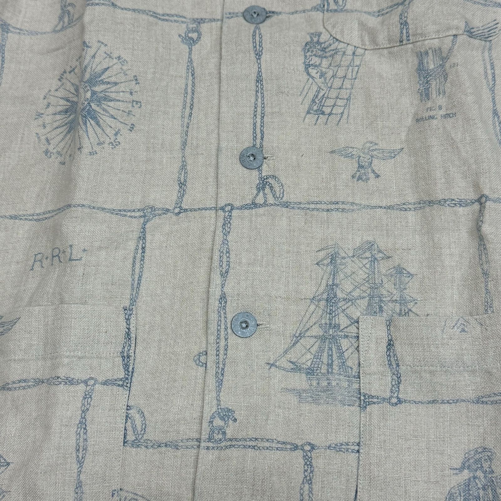 RRL 24SS PRINT INDIGO LINEN CAMP SHIRT プリントインディゴリネン