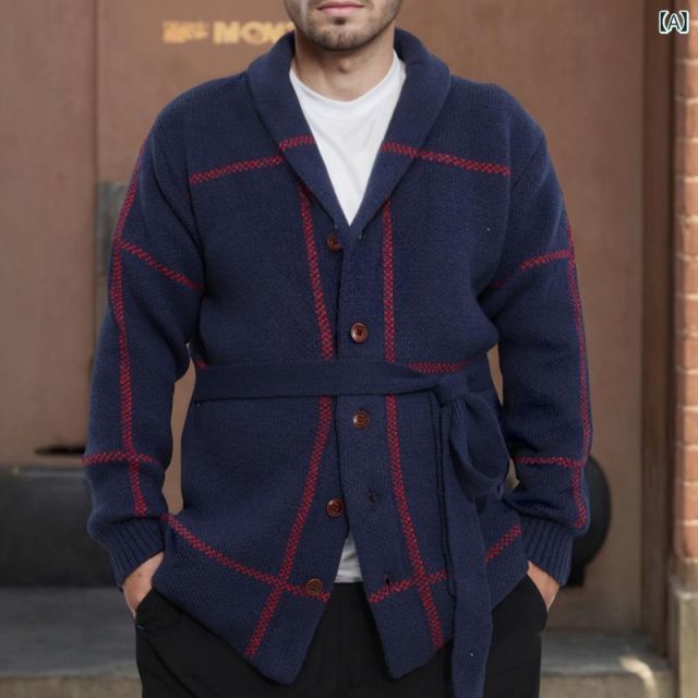 秋冬 コーデ メンズ 服 シンプル ファッション オシャレ 大人 かっこいい 大きいサイズ ストリート 紳士服 アメリカン ニット ウェア レトロ ジャカード ミドル丈 カーディガン セーター