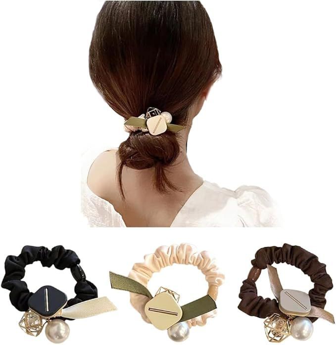 HOT，低価 【在庫処分】FASELE ヘアゴム 髪ゴム シュシュ 細め 布地 パール付き ヘアアクセサリー シンプル サテン 森ガール エレガント 上品さ 髪飾り 女性 高弾性 おしゃれ 日常 通勤 プレゼント 贈り 応募券