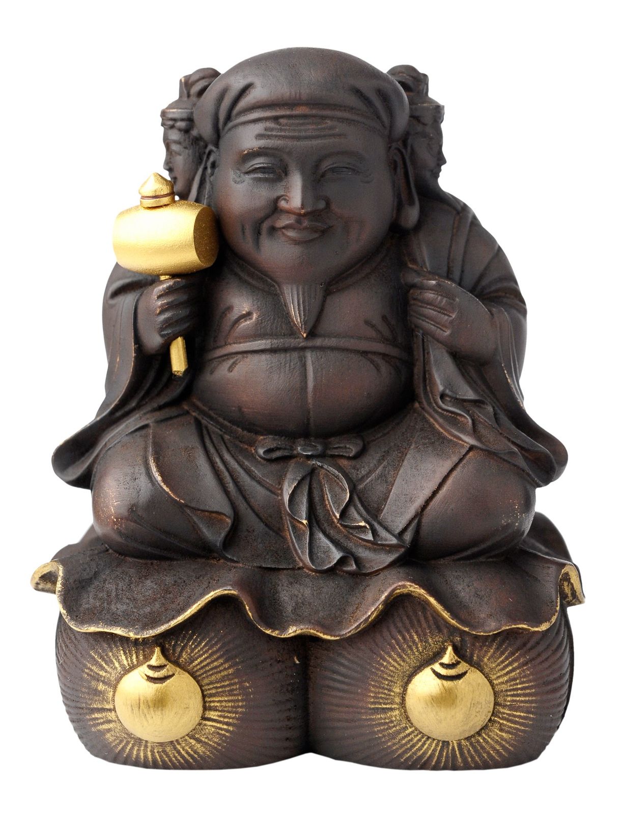 ≪圓徳院公認≫豊臣秀吉 三面大黒天 small 木製 桧 ＿仏像 フィギュア 七福神 大黒天 イスム isumu さんめんだいこくてんS