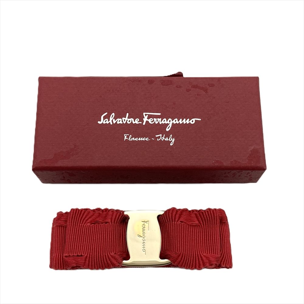 フェラガモ Ferragamo ヴァラ バレッタ ヘアクリップ レッド ゴールド 